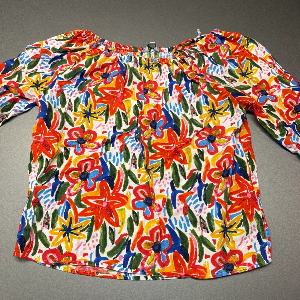 Linen Blend By Hester & Orchard Size L Cotton Linen Colorful Floral Blouse - Picture 3 of 7